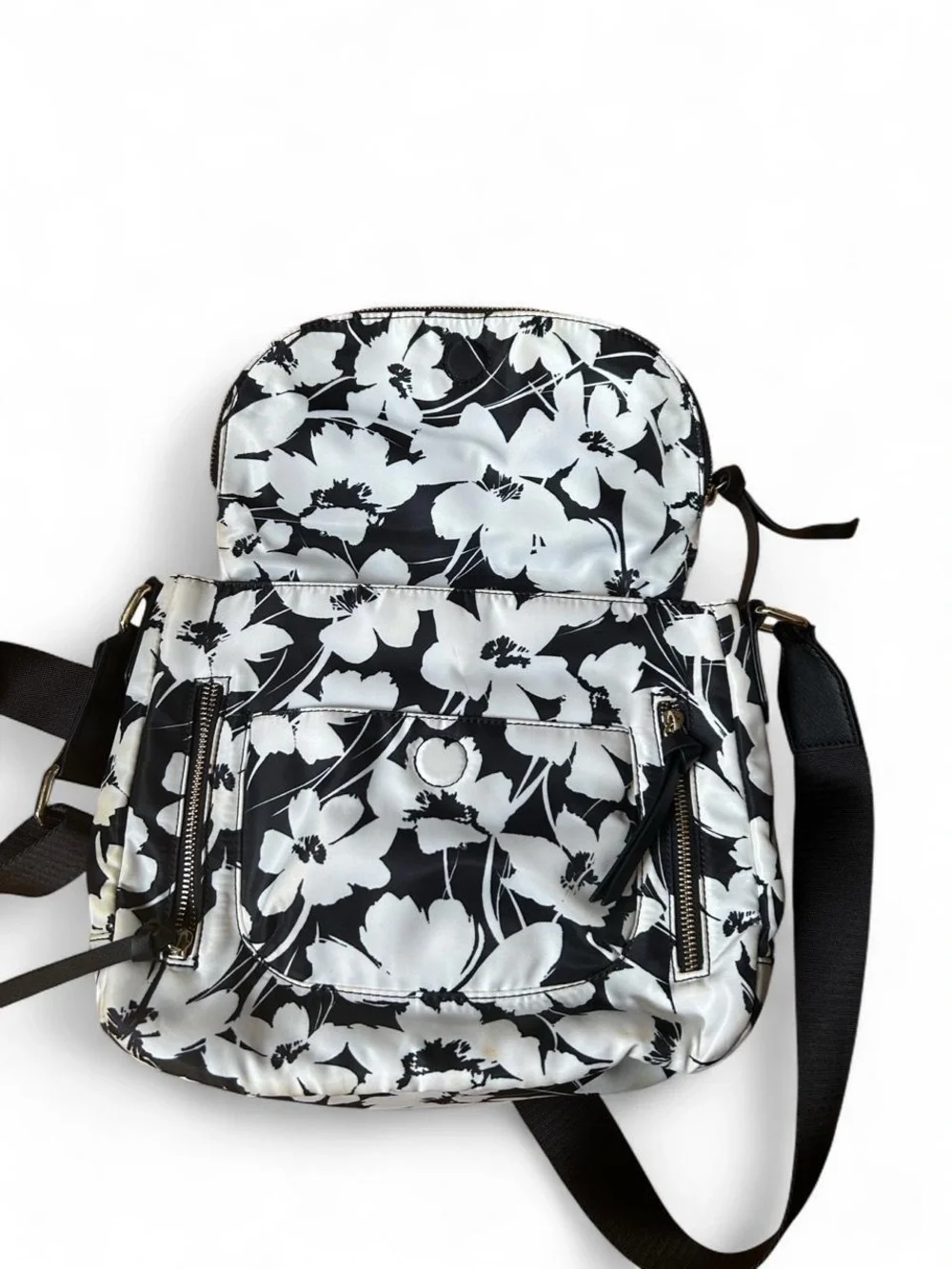 Karl Lagerfeld Paris Cara Messenger Floral Nylon Crossbody Bag Whimsigoth Medium